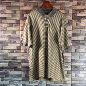 Mens Vintage Pebble Beach XL Striped Polo Shirt - Tan, Black & Gray